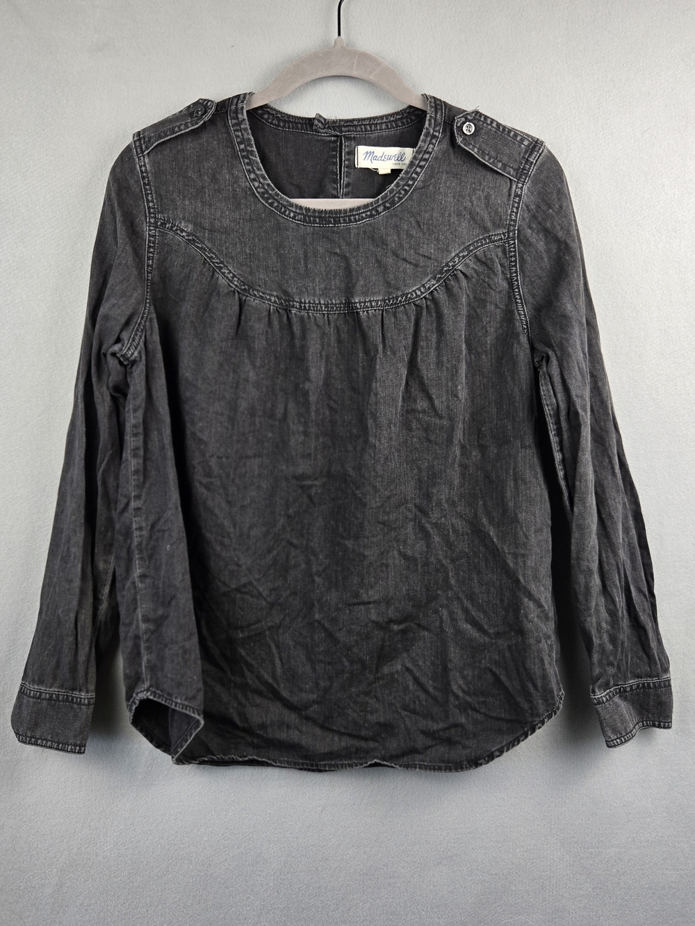 Madewell Black 100% Cotton Long Sleeve Denim Blouse Top Size M